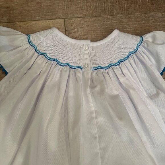 SOUTHERN SMOCKED WHITE DRESS NEW BLUE MARLINS FISH SIZE 8 - Picture 8 of 11